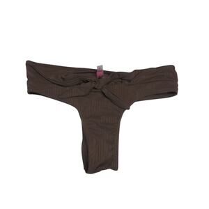 YMI Taupe Classic Thong Swim Bottoms Neutral Ribbed Size Small
